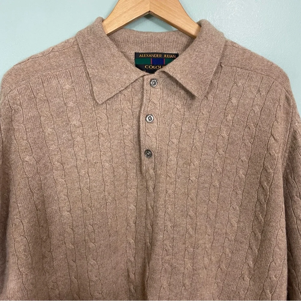 Alexander‎ Julian Colours 100% Cashmere Sweater Pullover Cable Knit Tan Sz XL